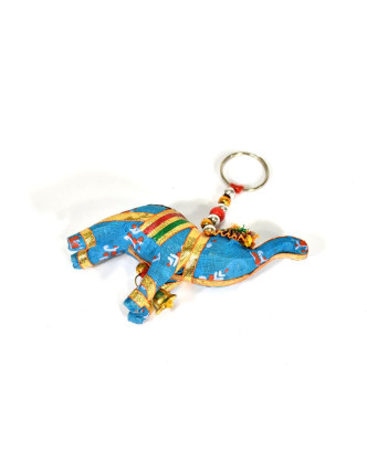 Prívesok na kľúče slon sa zvončekom, modrý, 9x6cm