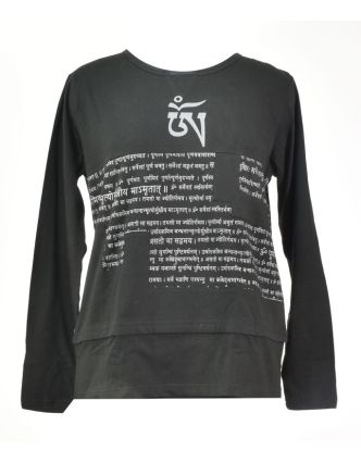 Pánske čierne tričko s dlhým rukávom a potlačou Mantra