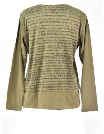 Pánske khaki tričko s dlhým rukávom a potlačou Mantra