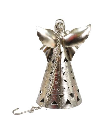 Anjel, závesný kovový svietnik, ručné práce, prerezávané ornamenty, výš.17- 19cm