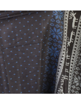 Veľký zimný šál so vzorom jeleňov, čierno-modrá, 205x95cm
