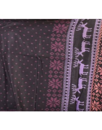 Veľký zimný šál so vzorom jeleňov, čierno-fialová, 205x95cm