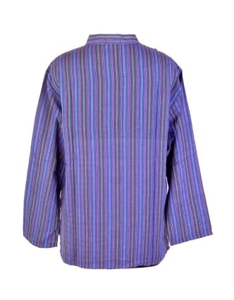 Pruhovaná pánska košeľa-kurta s dlhým rukávom a vreckom, fialová