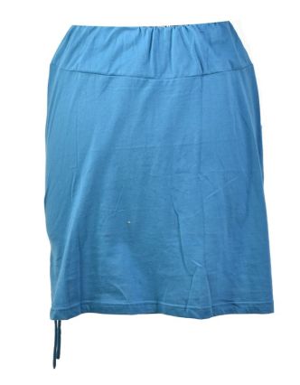 Krátka modrá sukňa s potlačou a sťahovacou šnúrkou, pružný pás