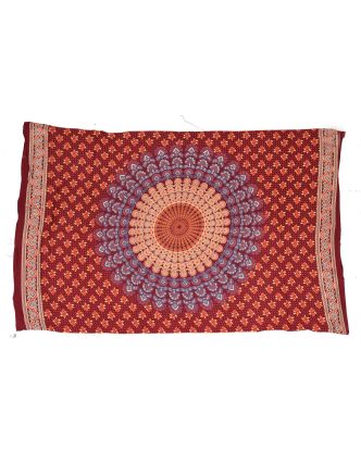 Sárong s ručnou tlačou vínový, farebná mandala 110x170cm