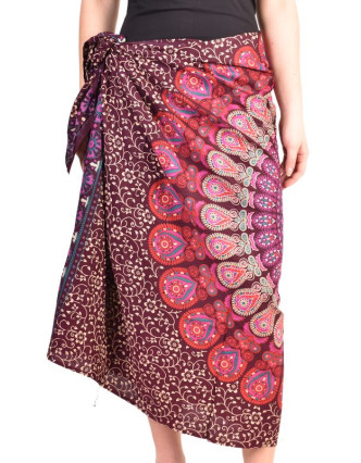 Sárong fialovo-ružový "Naptal" design, 110x170cm, s ručnou tlačou