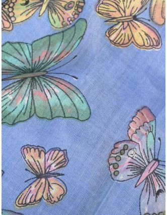 Šatka s motívom motýľov a strapcami, modrofialový, 180x75cm