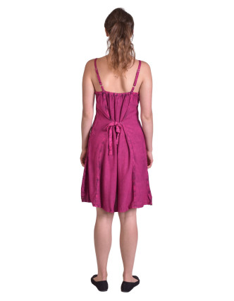 Ľahké krátke tmavo ružové šaty na ramienka, výšivka, viazanie na chrbte