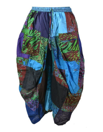 Balónová sukňa s potlačou, patchwork dizajn, tyrkysová