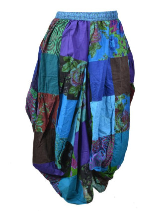 Balónová sukňa s potlačou, patchwork dizajn, tyrkysová