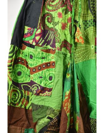 Balónová sukňa s potlačou, patchwork dizajn, zelená