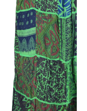 Dlhá zelená patchworková sukňa, kombinácia potlačí, pružný pás