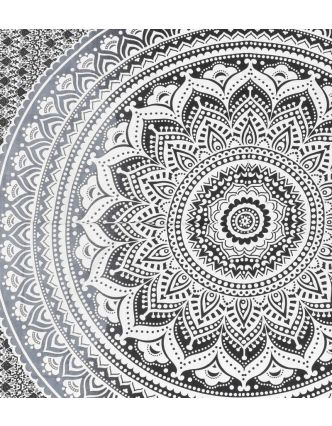 Prikrývka na posteľ, Mandala, sivá tlač, 224x206cm