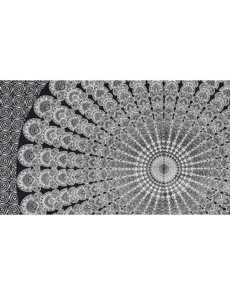 Prikrývka na posteľ "Barmeri round" pávie perá, čierno-biely 135x200cm