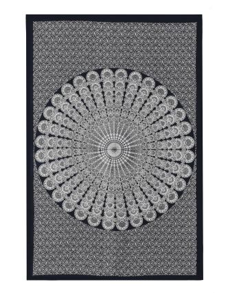 Prikrývka na posteľ "Barmeri round" pávie perá, čierno-biely 135x200cm