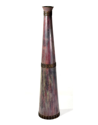 Váza z palmového dreva, zdobená mosadzným kovaním, 12x12x58cm