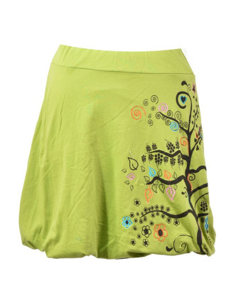 Krátka zelená balónová sukňa, Tree dizajn, kombinácia tlače a výšivky