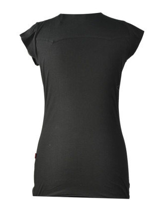 Čierne tričko s krátkym rukávom a čiernym potlačou "Tree" dizajn