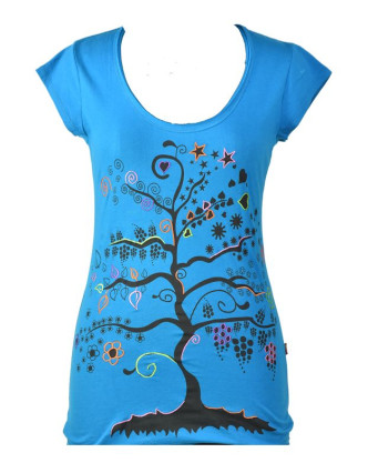 Tyrkysové tričko s krátkym rukávom a čiernym potlačou "Tree" dizajn