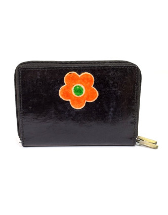 Peňaženka design "Flower" maľovaná kože, čierna 15x10cm