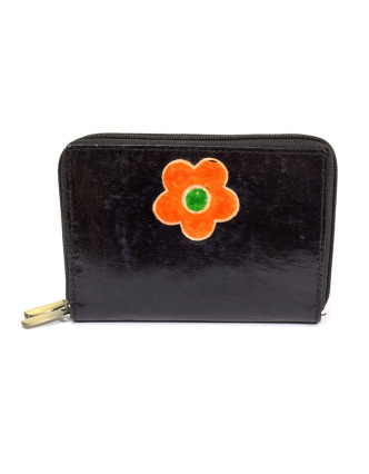 Peňaženka design "Flower" maľovaná kože, čierna 15x10cm