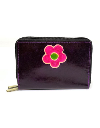 Peňaženka design "Flower" maľovaná koža, tmavo fialová, 15x10cm