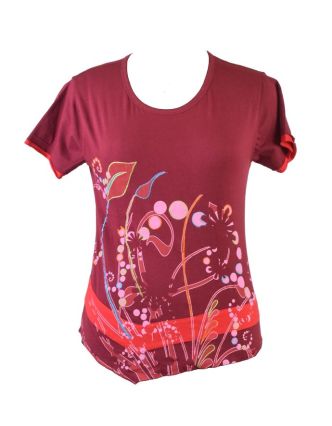 Vínovej tričko s potlačou kvetín a výšivkou