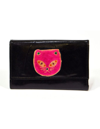 Peňaženka design "Cat Head" maľovaná kože, čierna 9x14cm