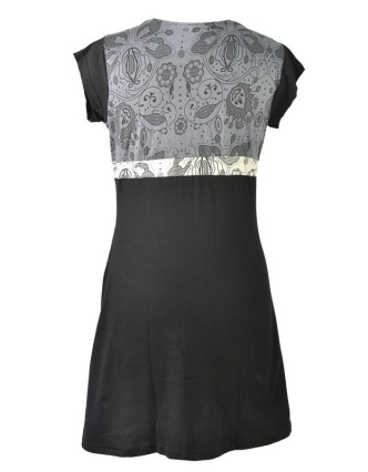 Čierno šedé šaty s krátkym rukávom, mix potlačí, Shiva Óm dizajn