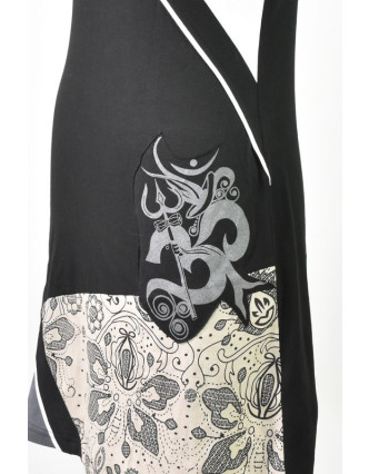 Čierno šedé šaty s krátkym rukávom, mix potlačí, Shiva Óm dizajn