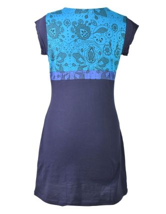 Modro-tyrkysové šaty s krátkym rukávom, mix potlačí, Shiva Óm dizajn