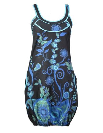 Čierno-modrá balónové šaty bez rukávov "Flower design", vrecká