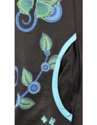 Čierno-modrá balónové šaty bez rukávov "Flower design", vrecká