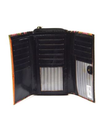 Peňaženka zapínaná na zips, čierna, pruhy, maľovaná kože, 17x11cm