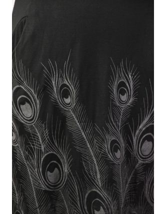 Čierne šaty s golierom, bez rukávov, šedý potlač Peacock