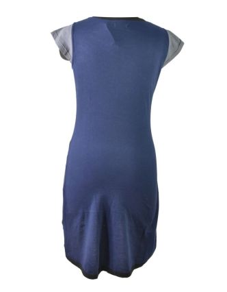 Modro-tyrkysové šaty s potlačou a krátkym rukávom, mix potlačí