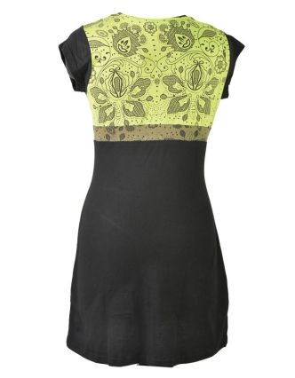 Černo zelené šaty s krátkym rukávom, mix potlačí, Shiva Óm dizajn
