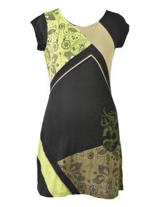 Černo zelené šaty s krátkym rukávom, mix potlačí, Shiva Óm dizajn