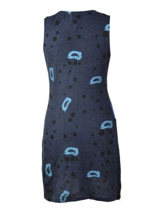 Modré šaty bez rukávov, Natural Peacock dizajn, potlač