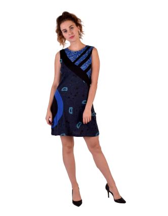 Modré šaty bez rukávov, Natural Peacock dizajn, potlač