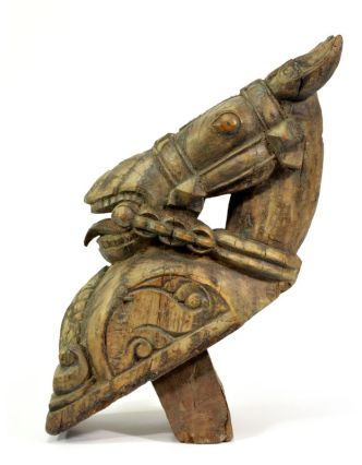 Starožitná hlava koňa z teakového dreva, 12x30x40cm