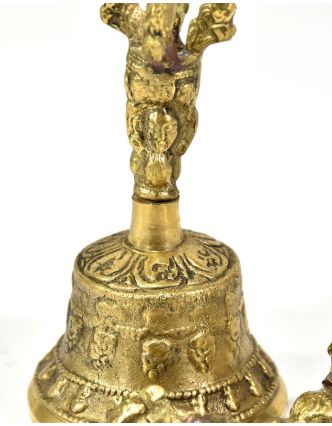 Tibetský zvon a Dorji, mosadzná farba, ornament, 11cm