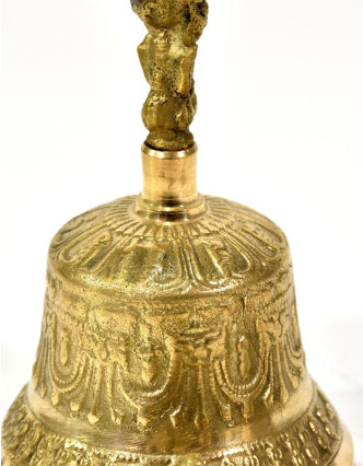 Tibetský zvon a Dorji, mosadzná farba, ornament, 13cm