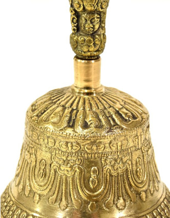 Tibetský zvon a Dorji, mosadzná farba, ornament, 15cm