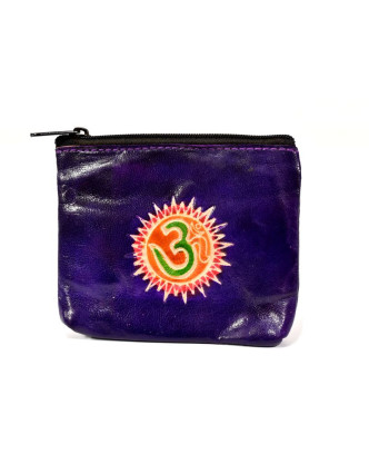 Peňaženka na drobné, fialová, Óm, ručne maľovaná kože, 10,5x8,5 cm