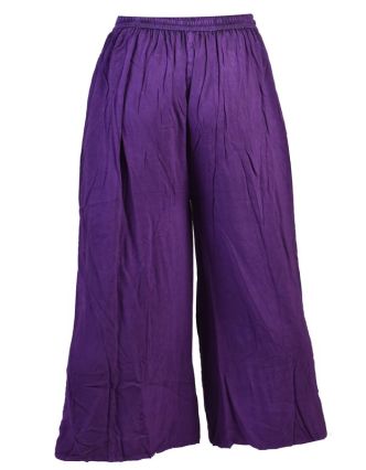 Dlhé thajské nohavice, tmavo fialové, pružný pás, výšivka