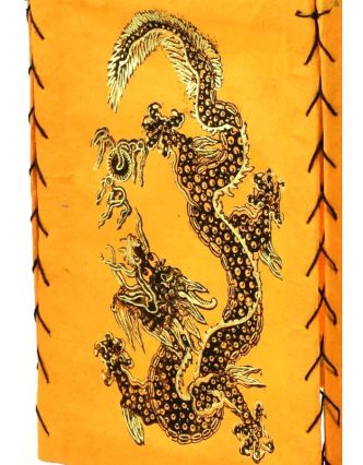 Štvorboký lampión - tienidlo so zlatou potlačou draka, oranžová, 18x25cm