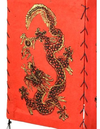 Štvorboký lampión - tienidlo so zlatou potlačou draka, červená, 18x25cm