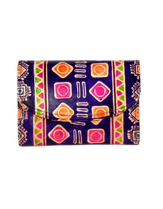 Veľká peňaženka design "Indian", ručne maľovaná kože, fialová, 15x11cm