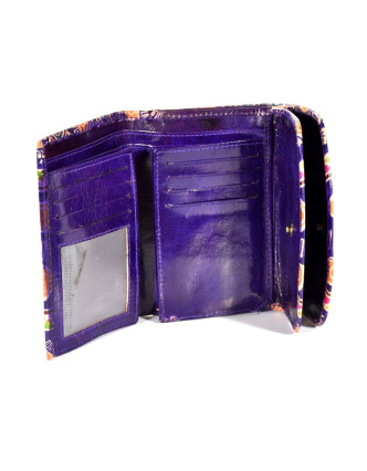 Veľká peňaženka design "Indian", ručne maľovaná kože, fialová, 15x11cm